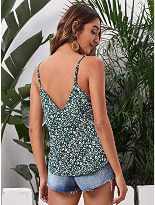 Romwe Women's Elegant Lightweight Sleeveless Floral Print V-Neck Cami Tank Top
