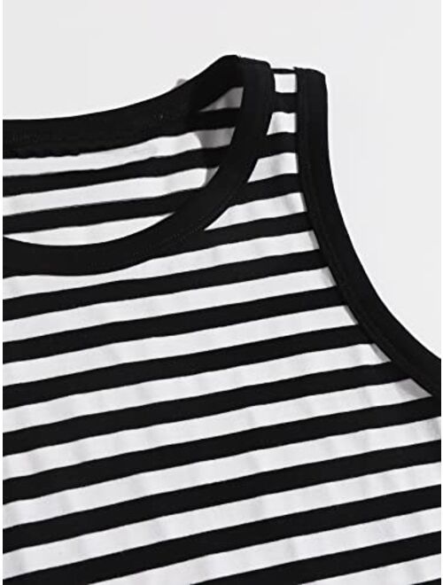 Romwe Women's Rainbow Striped Sleeveless Round Neck Ribbed Tank Crop Top Vest