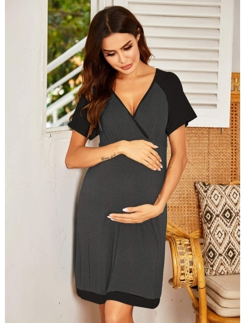 Ekouaer 3 in 1 Delivery/Labor/Nursing Nightgown Women's Maternity Hospital Gown/Sleepwear for Breastfeeding Sleep Dress