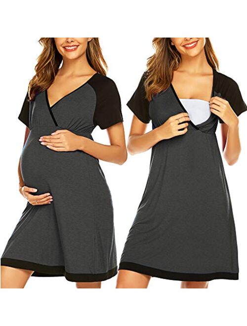 Ekouaer 3 in 1 Delivery/Labor/Nursing Nightgown Women's Maternity Hospital Gown/Sleepwear for Breastfeeding Sleep Dress