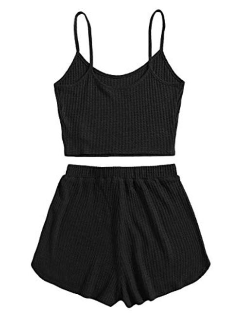 ROMWE Women's 2 Piece Pajama Set Crop Cami Tops and Shorts Lounge Set Outfit