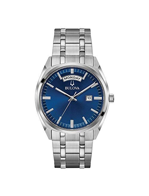 Bulova Men's Blue Face Classic Stainless Steel Watch with Day Date