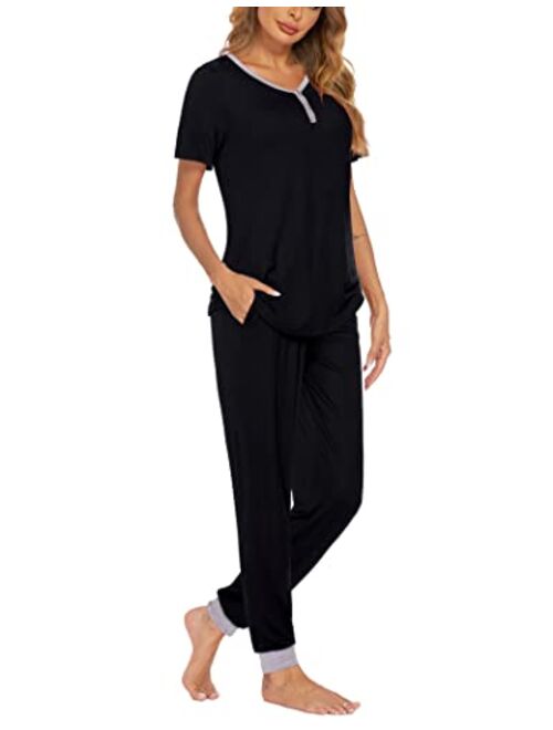 Ekouaer  Womens Short Sleeve Long Pants Pajamas Set With Pockets