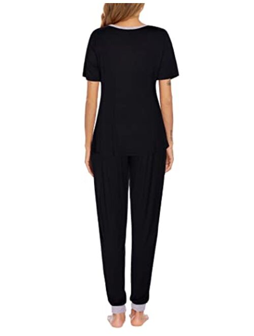 Ekouaer  Womens Short Sleeve Long Pants Pajamas Set With Pockets