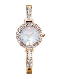 Eco-Drive Women's Pink Gold-Tone Stainless Steel & Crystal Bangle Bracelet Watch 25mm
