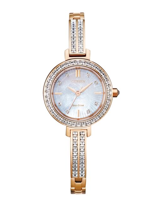 Citizen Eco-Drive Women's Pink Gold-Tone Stainless Steel & Crystal Bangle Bracelet Watch 25mm