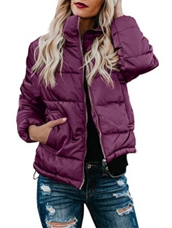 Sidefeel Women Faux Fur Collar Zip Up Front Coat Quilted Jacket Outwear Cardigan