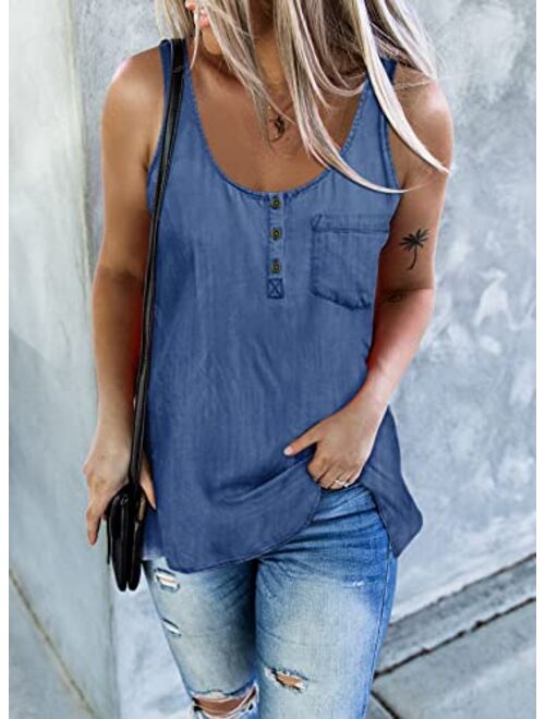 Sidefeel Womens Casual Scoop Neck Denim Tank Tops Sleeveless Loose Fit Shirts