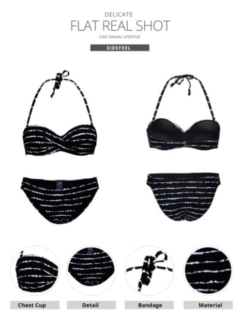Sidefeel Women Stripes Halter Push Up Twist Bandeau two piece swimsuit for plus size Bikini Set