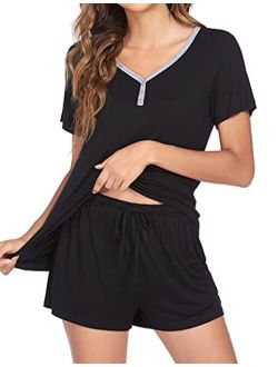 Pajamas Sets Short Sleeve Sleepwear Womens Pjs Sets Two Piece Nightwear Soft Lounge Sets with Pockets S-XXL