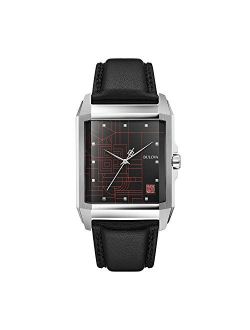 Frank Lloyd Wright Quartz Mens Watch, Stainless Steel with Black Leather Strap, Silver-Tone (Model: 96A223)