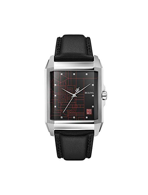 Bulova Frank Lloyd Wright Quartz Mens Watch, Stainless Steel with Black Leather Strap, Silver-Tone (Model: 96A223)