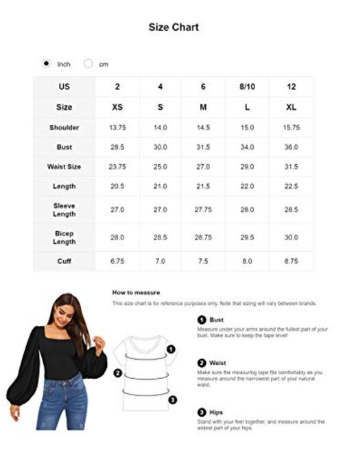 Romwe Women's Long Puff Sleeve Square Neck Slim Fit Crop Tops Blouse