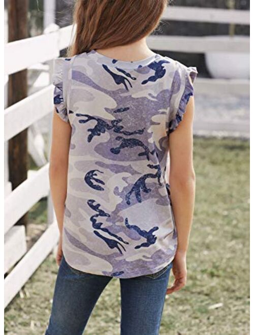 Sidefeel Girls Cute Camouflage Print Sleeveless T-Shirt Ballet Dance Suit Ruffled Sleeves Round Neck Tank Top