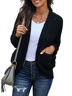Sidefeel Womens Long Sleeve Chunky Knit Cardigan Sweater with Pockets