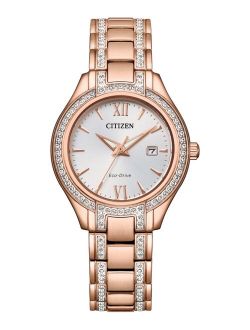 Eco-Drive Women's Silhouette Crystal Rose Gold-Tone Stainless Steel Bracelet Watch 30mm