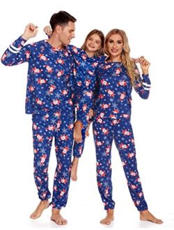 Xmas Matching Family Pajamas Sets Christmas PJ's with Pocket Printed Long Sleeve Tee and Pants Sleepwear Loungewear