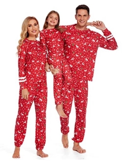 Xmas Matching Family Pajamas Sets Christmas PJ's with Pocket Printed Long Sleeve Tee and Pants Sleepwear Loungewear
