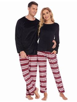 Matching Pajamas for Couples Set Fleece Pjs Long Sleeve Sleepwear Top and Pant Set with Pocket Loungewaer for Winter