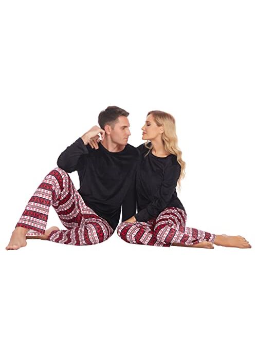 Ekouaer Matching Pajamas for Couples Set Fleece Pjs Long Sleeve Sleepwear Top and Pant Set with Pocket Loungewaer for Winter