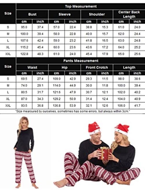 Ekouaer Matching Pajamas for Couples Set Fleece Pjs Long Sleeve Sleepwear Top and Pant Set with Pocket Loungewaer for Winter