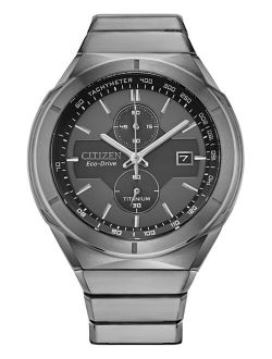 Eco-Drive Men's Chronograph Armor Silver-Tone Titanium Bracelet Watch 42mm