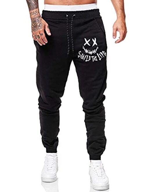 Romwe Men's Graphic Sweatpants Athletic Running Gym Jogger Pants with Pocket