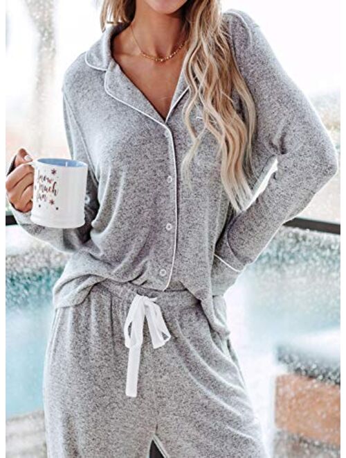 Sidefeel Women Long Sleeve Button-Down Casual Pajama Sets