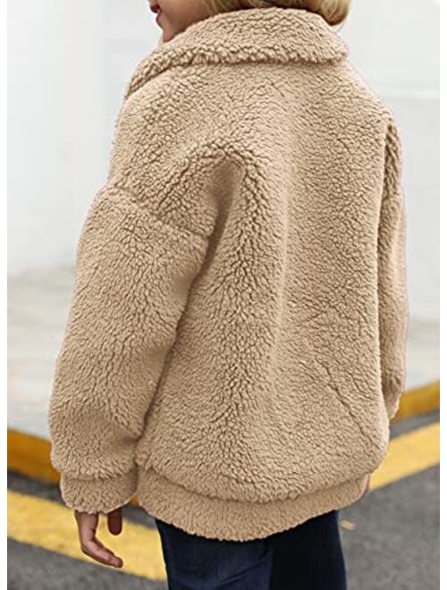 Sidefeel Girl's Soft Lapel Fleece Zip Up Faux Shearling Fluffy Cropped Jacket Coat