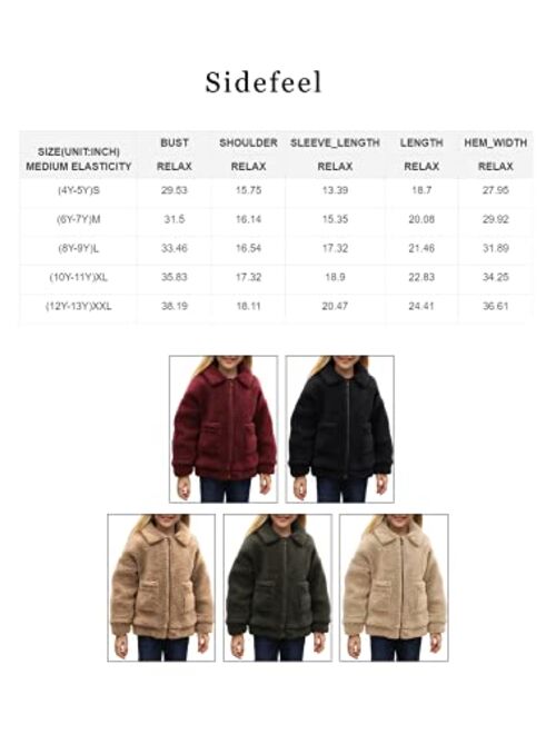 Sidefeel Girl's Soft Lapel Fleece Zip Up Faux Shearling Fluffy Cropped Jacket Coat