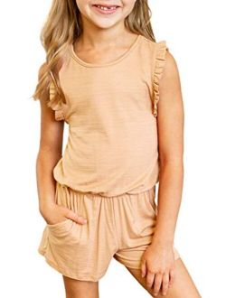 Sidefeel Girls Fashion Romper Sleeveless Halter Long Pants Jumpsuit with Side Pockets