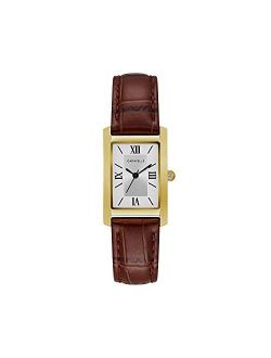 Caravelle Dress Quartz Ladies Watch, Stainless Steel with Brown Leather Strap, Gold-Tone (Model: 44L234)