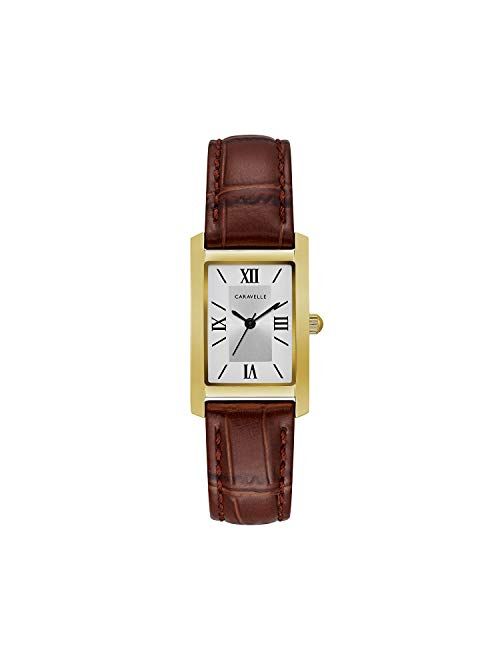 Bulova Caravelle Dress Quartz Ladies Watch, Stainless Steel with Brown Leather Strap, Gold-Tone (Model: 44L234)
