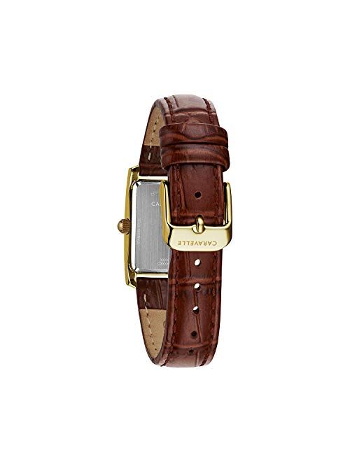 Bulova Caravelle Dress Quartz Ladies Watch, Stainless Steel with Brown Leather Strap, Gold-Tone (Model: 44L234)