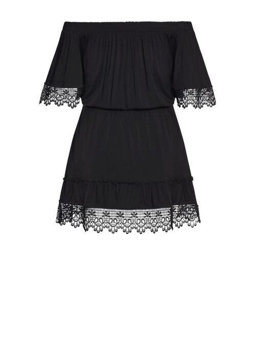 City Chic Trendy Plus Size Crochet Detail Off Shoulder Dress