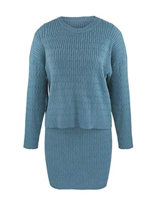 Uaneo Womens Knitted Ribbed Long Sleeve Sweater and Mini Skirt 2 Piece Outfits