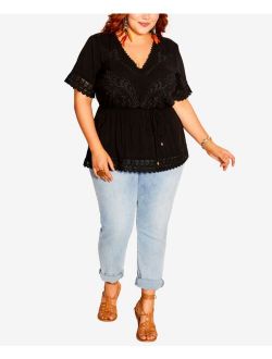 Trendy Plus Size Lust Embroidered V-neck Top