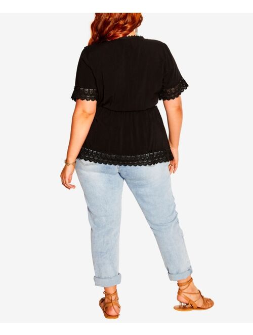 City Chic Trendy Plus Size Lust Embroidered V-neck Top