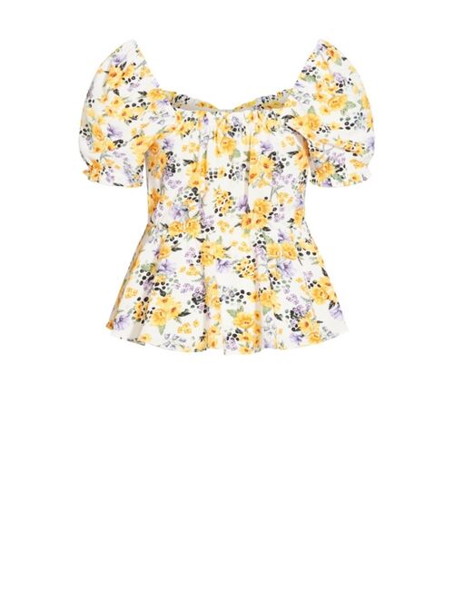 City Chic Trendy Plus Size Flirty Floral Sweetheart Neck Top