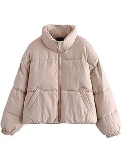 Uaneo Womens Casual Winter Puffer Jacket Zip Up Stand Collar Padded Down Coats
