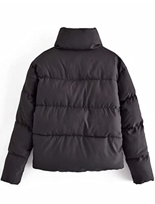 Uaneo Womens Casual Zip Up Button Down Stand Collar Loose Short Winter Coat Puffer Jacket
