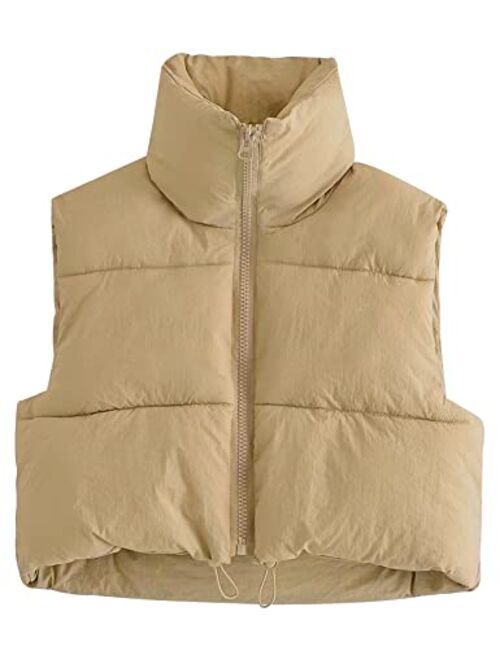 Gihuo Women's Cropped Puffer Vest Quilted Padded Zip Up Vest