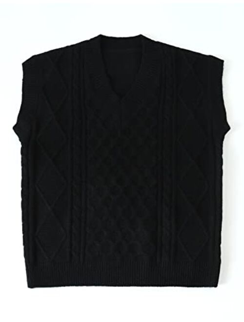 Gihuo Women’s Loose Fit Sleeveless Knitted Sweater Vest Vintage V Neck Cable Knit Pullover Tops