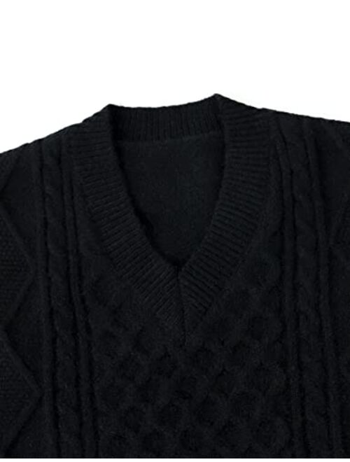 Gihuo Women’s Loose Fit Sleeveless Knitted Sweater Vest Vintage V Neck Cable Knit Pullover Tops