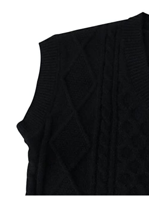 Gihuo Women’s Loose Fit Sleeveless Knitted Sweater Vest Vintage V Neck Cable Knit Pullover Tops