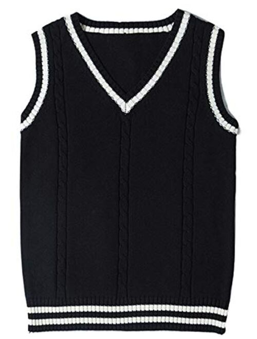 Buy Gihuo Women's V Neck Sweater Vest Uniform Cable Knit Sleeveless ...