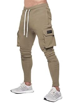 Mens 2022 Casual Slim Fit Joggers Pants Drawstring Waist Workout Tapered Cargo Sweatpants with Zipper Pockets