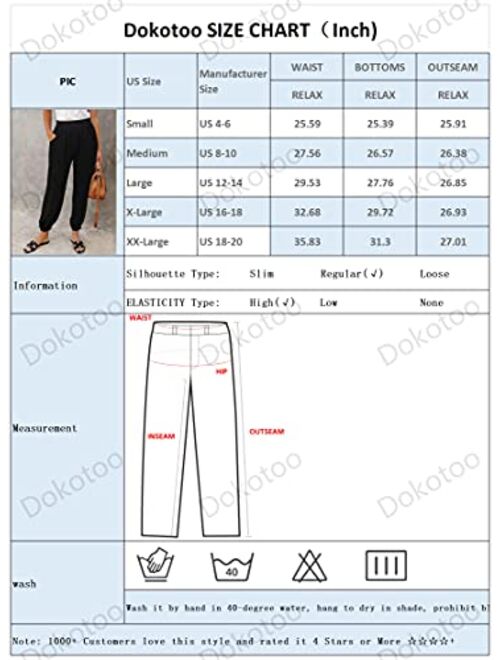 Dokotoo Womens Casual Elastic Waist Solid Comfy Jogging Jogger Pants with Pockets
