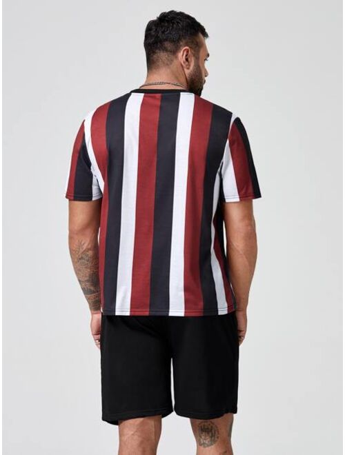 Shein Extended Sizes Men Block Striped Contrast Trim Tee