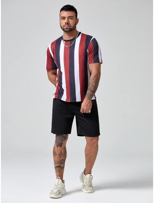 Shein Extended Sizes Men Block Striped Contrast Trim Tee